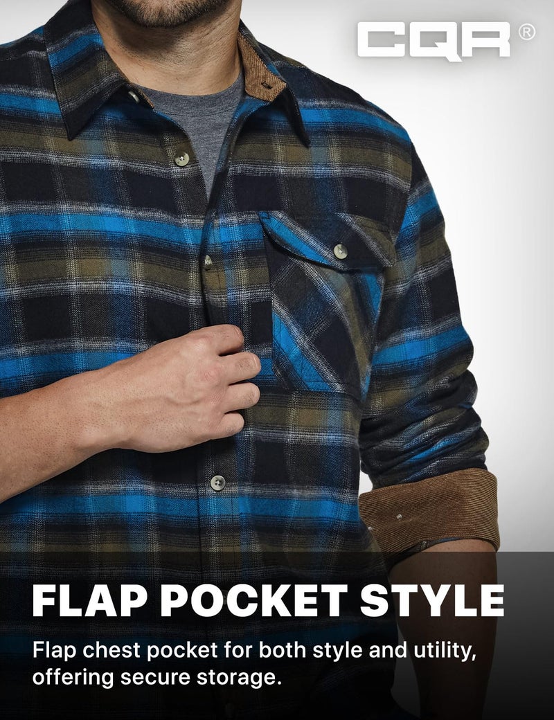 CQR Men's 100% All Cotton Button Down Flannel Shirts, Long Sleeve Brushed Warm Soft Casual Outdoor Plaid Shirt, Plaid River, Medium - Image 5